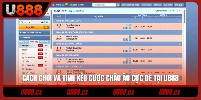 Cách chơi và tính kèo cược châu Âu cực dễ tại U888