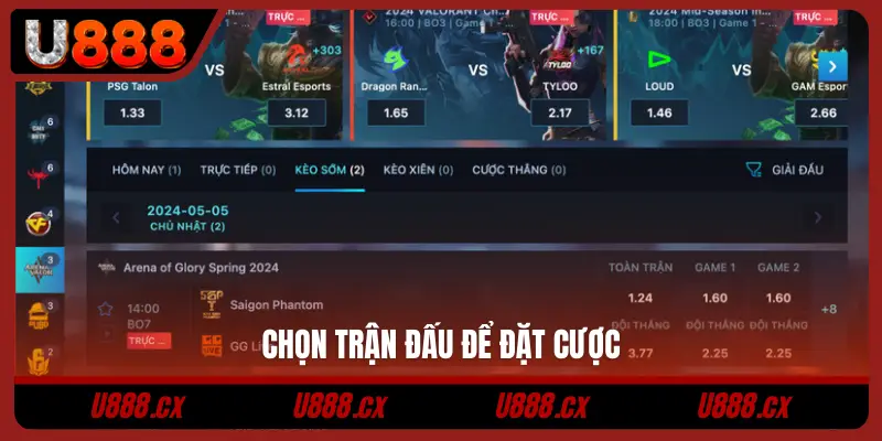 Chọn trận đấu để đặt cược