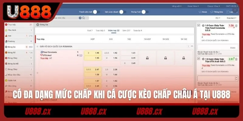 Có đa dạng mức chấp khi cá cược kèo chấp châu Á tại U888
