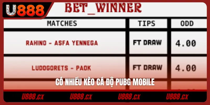 Có nhiều kèo cá độ PUBG Mobile