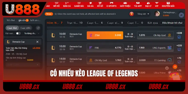 Có nhiều kèo League of Legends