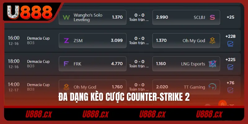 Đa dạng kèo cược Counter-Strike 2