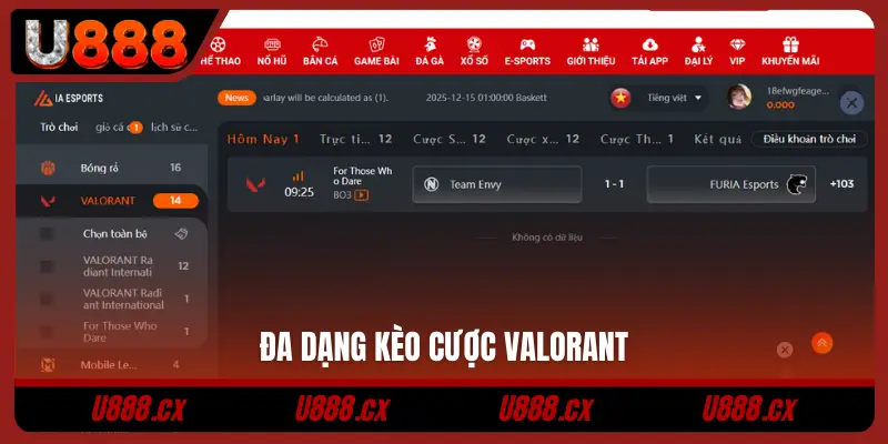 Đa dạng kèo cược Valorant