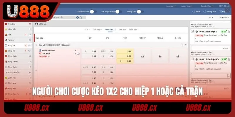 Người chơi cược kèo 1x2 cho hiệp 1 hoặc cả trận