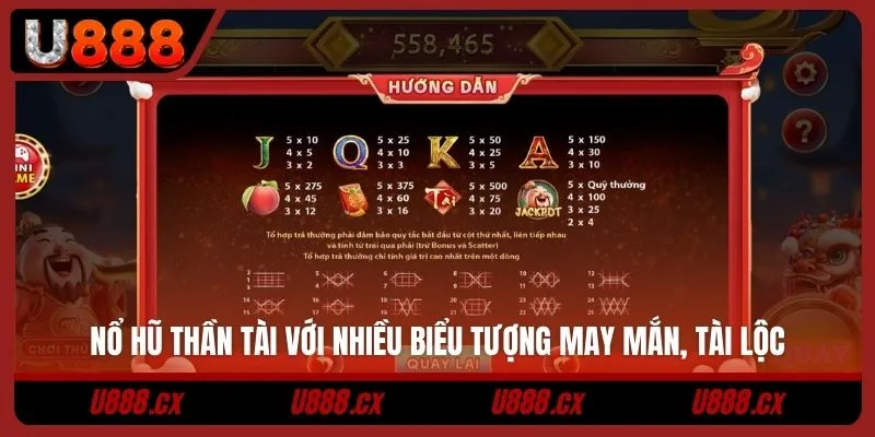 Nổ hũ Thần Tài với nhiều biểu tượng may mắn, tài lộc