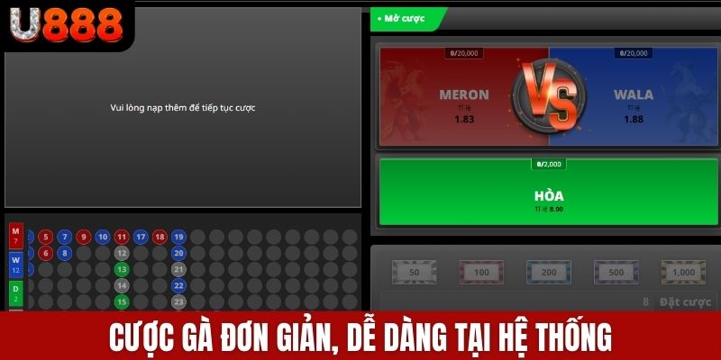 Cược gà đơn giản, dễ dàng tại hệ thống